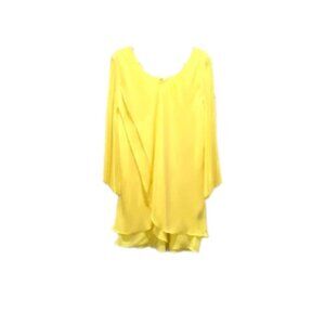 HOT IN HOLLYWOOD 2X Yellow Flouncy Flowy Semi Sheer Pleated Reversible Blouse